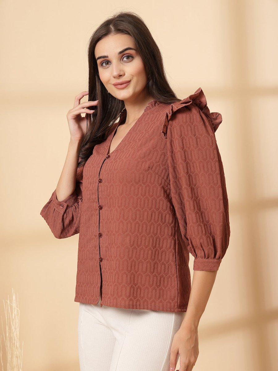 Brown Shirt Style Top