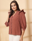 Brown Shirt Style Top