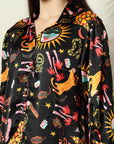 Black floral printed opaque Casual Buttoned Top