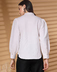 White Regular Sleeves Spread Collar Women Standard Opaque Casual Shirt