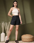 Black Solid Regular Fit Women Shorts