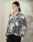 Black Printed opaque Regular Sleeve Casual Buttoned Top