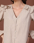 Striped Puff Sleeve Ruffles Top