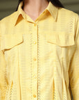 Yellow Solid Shirt Collar Crop Top
