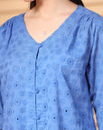 Blue Solid V Neck Cotton Top