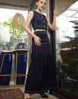 V Neck Cotton Top With Skirt Co-Ords blue