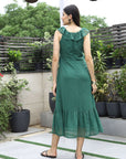 Printed Fit & Flare Midi Dress green