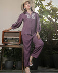 Shirt Collar Embroidered Cotton Shirt With Trousers Co-Ords Set pink