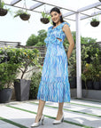Printed Fit & Flare Midi Dress blue
