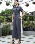 Shirt Collar Short-Sleeve Co-Ord Set blue