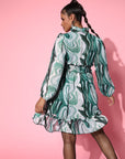 Green Printed Fit  Flare Dress