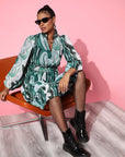 Green Printed Fit  Flare Dress