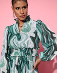 Green Printed Fit  Flare Dress