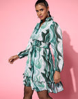 Green Printed Fit  Flare Dress