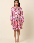 CINK Pink Print Tie-Up Neck Shirt Dress