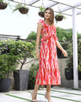 Printed Fit & Flare Midi Dress hot-pink