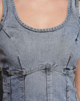 Solid Denim Round Neck Midi Dress light-blue