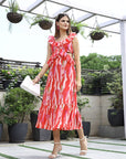 Printed Fit & Flare Midi Dress hot-pink