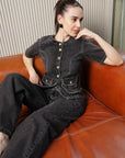 Round Neck Cotton Shirt With Trousers Co-Ords charcoal