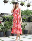 Printed Fit & Flare Midi Dress hot-pink