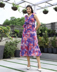 Printed Fit & Flare Midi Dress purple