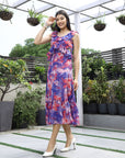 Printed Fit & Flare Midi Dress purple