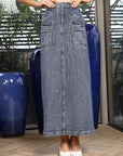 Denim A-Line Midi Denim Skirt light-blue