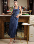 Shoulder Strap Neck Cotton Top With Skirt Co-Ords light-blue