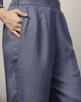 Shirt Collar Embroidered Cotton Shirt With Trousers Co-Ords Set blue