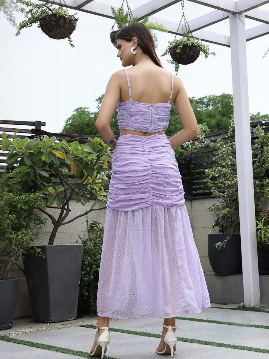 Printed Shoulder Strap Neck Top With Skirt Co-Ord Set purple
