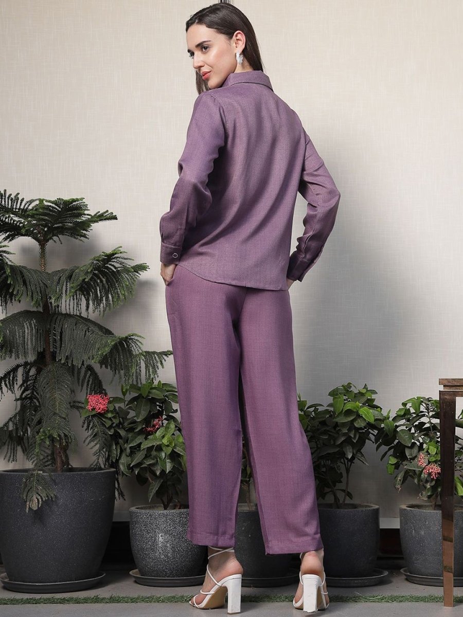 Shirt Collar Embroidered Cotton Shirt With Trousers Co-Ords Set pink