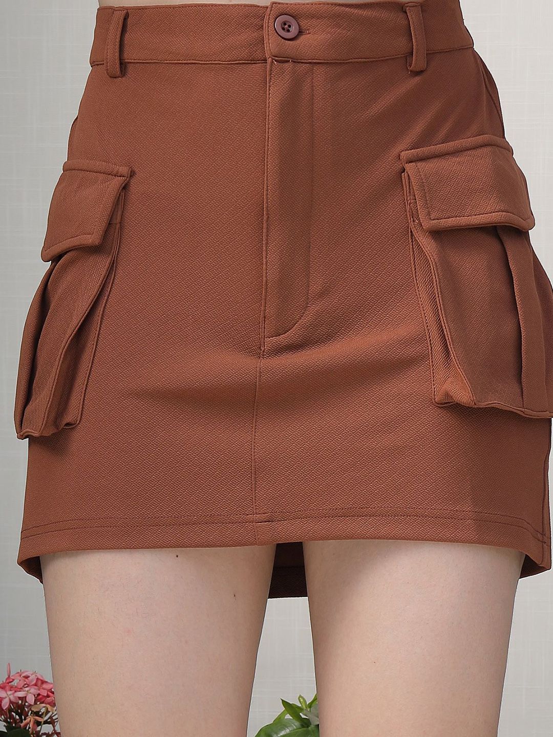 Solid A-Line Mini Skirt brown