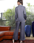 Shirt Collar Embroidered Cotton Shirt With Trousers Co-Ords Set blue