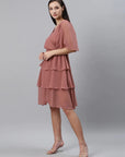 Dusty Pink Solid Layered Wrap Dress