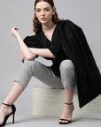 Splendid Black Solid Power Shoulders Wrap Top