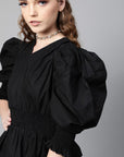 Splendid Black Solid Power Shoulders Wrap Top