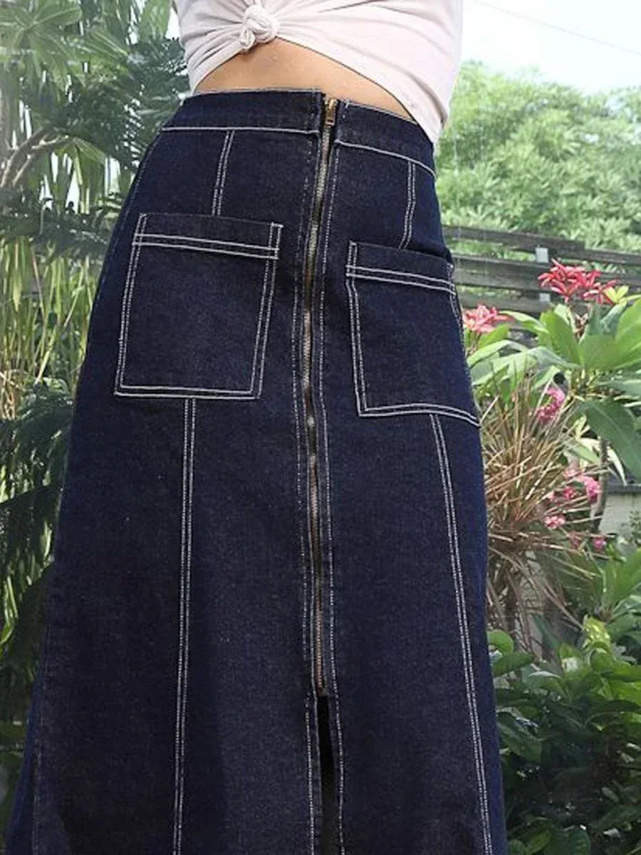 A-Line Mid Rise Maxi Skirts blue - CINK