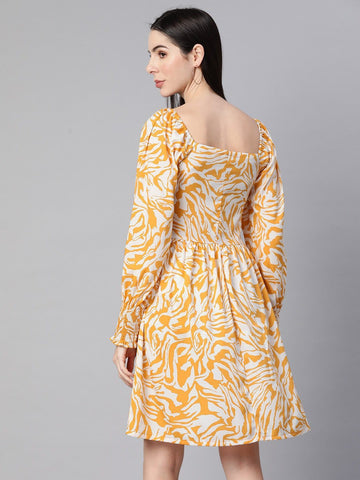 Mustard Yellow Smocked Printed Dress