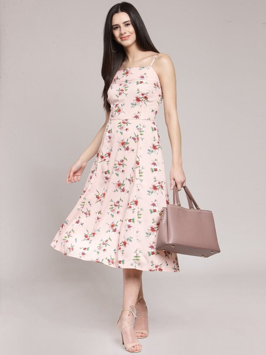 Pink Printed Fit and Flare Dress