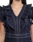 Solid Denim V-Neck Dress blue