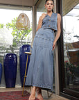 V Neck Cotton Top With Skirt Co-Ords light-blue