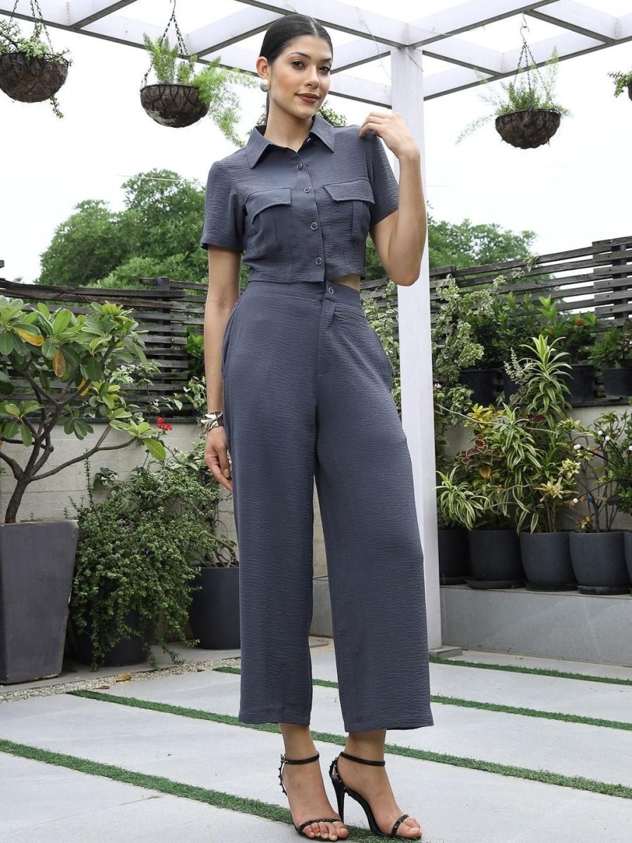 Shirt Collar Short-Sleeve Co-Ord Set blue