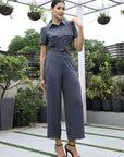 Shirt Collar Short-Sleeve Co-Ord Set blue
