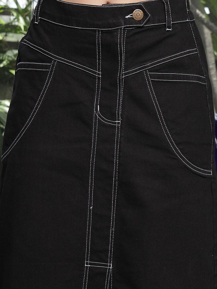Solid Denim Maxi Skirt black