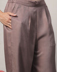 Shirt Collar Embroidered Cotton Shirt With Trousers Co-Ords Set brown