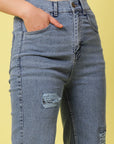 Women Blue Low Distress Light Fade Stretchable Cotton Jeans